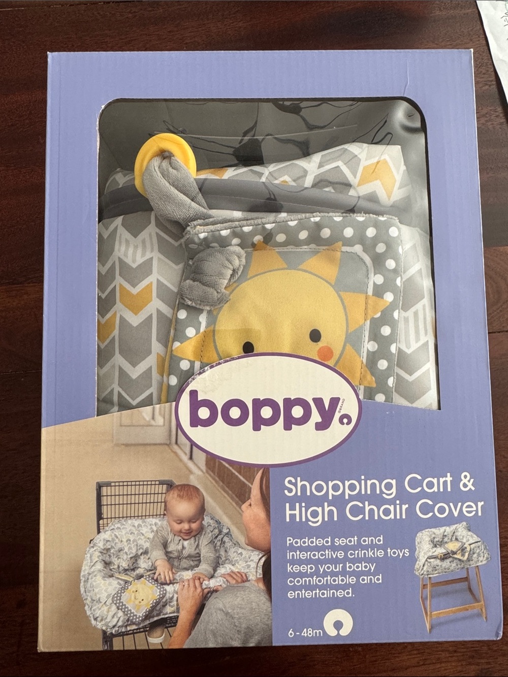 Boppy Gray and Yellow Sun Pattern Shopping Cart & High Chair Cover
